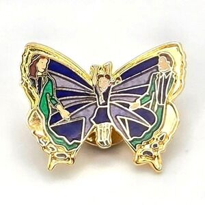 Marilyn‎ True Enamel Butterfly Family Scene Vintage Lapel Pin Brooch Gold Tone